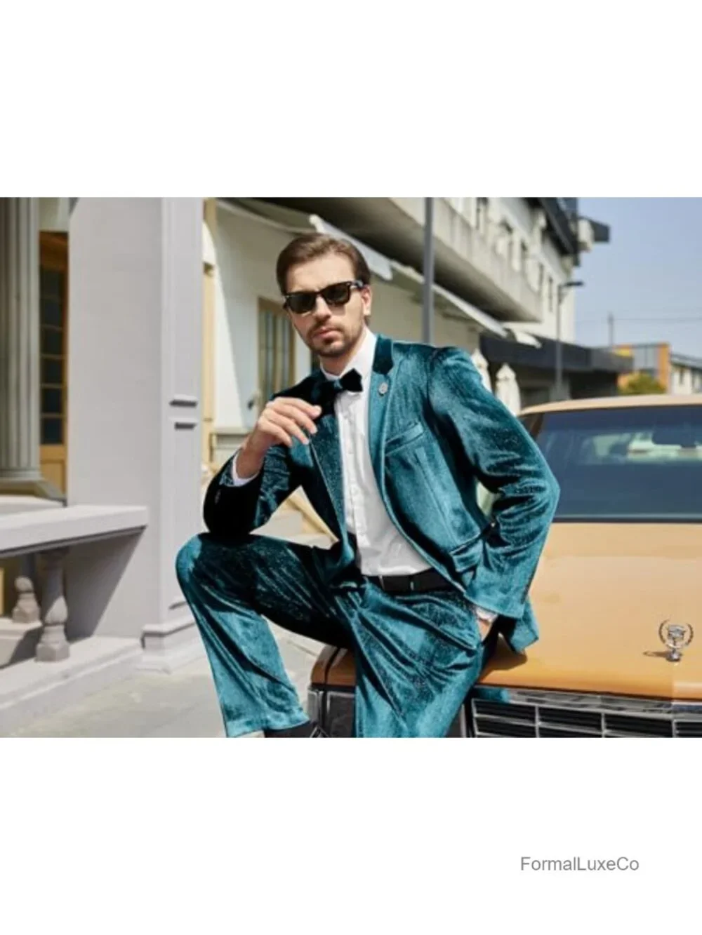 Men's Velvet Tuxedo Suit Set Slim Fit 2 Piece Party Dinner Jacket Pants with